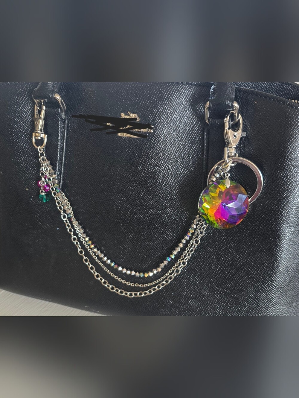 Faceted Rainbow Crystal Purse Chain Bag Charm, Belt Chain, Keychain, Sparkly - Picture 2 of 6